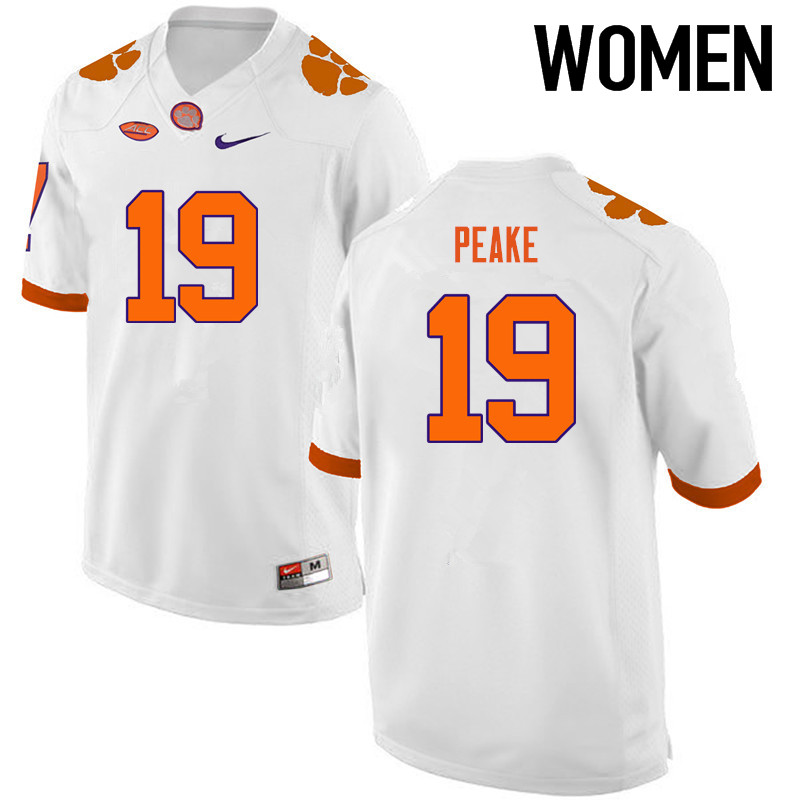 Women Clemson Tigers #19 Charone Peake College Football Jerseys-White - Click Image to Close